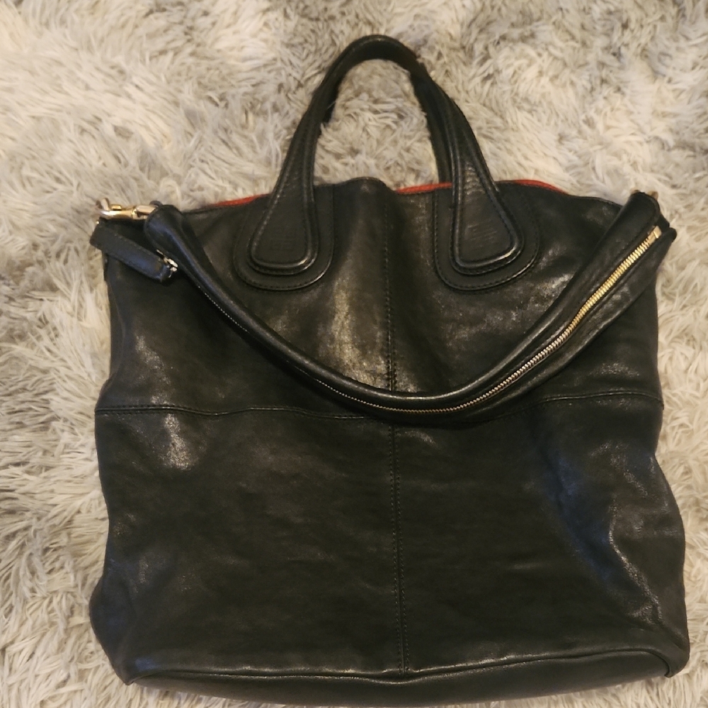 Givenchy Black Leather Tote with Red Accents